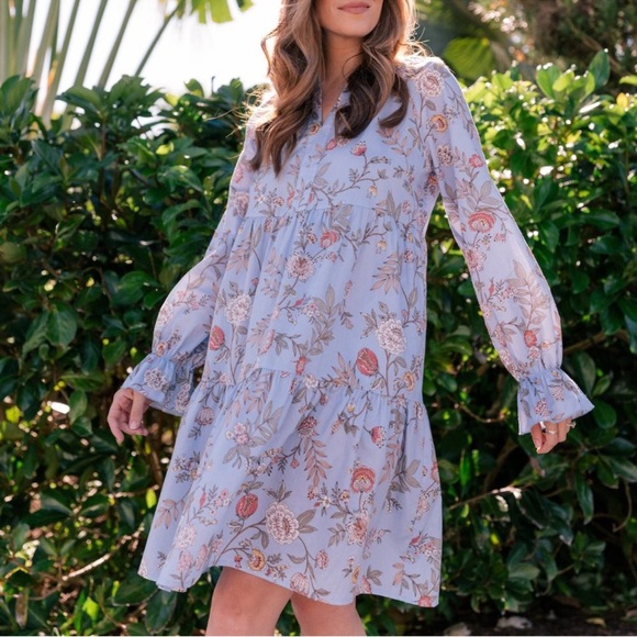 Gal Meets Glam collection Allie tiered floral print shift dress mist periwinkle - Picture 2 of 9